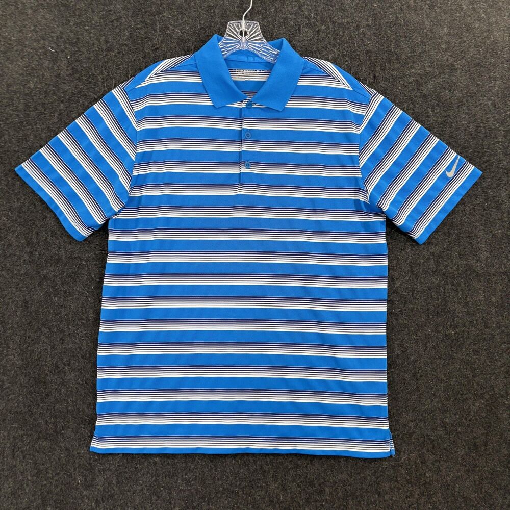 Nike Golf Tour Performance Polo Shirt Men's Medium Blue Striped Dri-FIT Casual